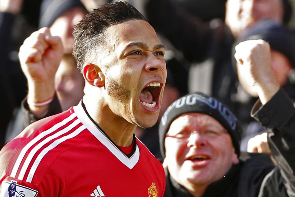 Memphis Depay celebrates after scoring for Manchester United in November 2015. Photo: Reuters
