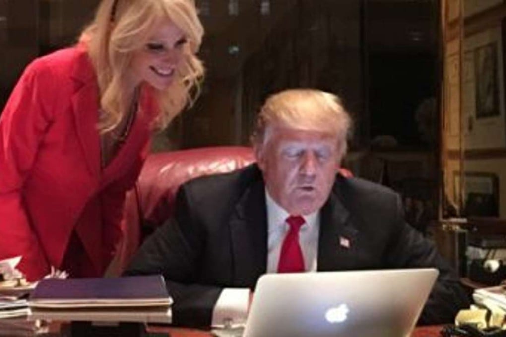 Senior Trump transition adviser Kellyanne Conway tweeted this photo of president-elect Donald Trump using a computer last year. Photo: Twitter