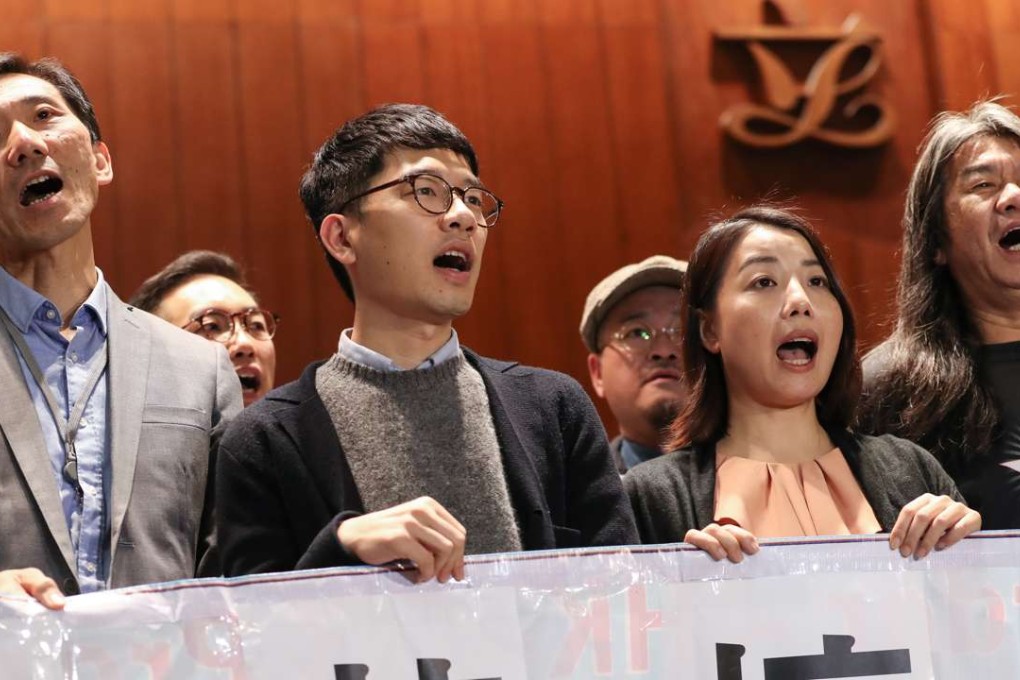 The four lawmakers facing legal action (from left) Edward Yiu, Nathan Law, Lau Siu-lai and Leung Kwok-hung. Photo: Nora Tam