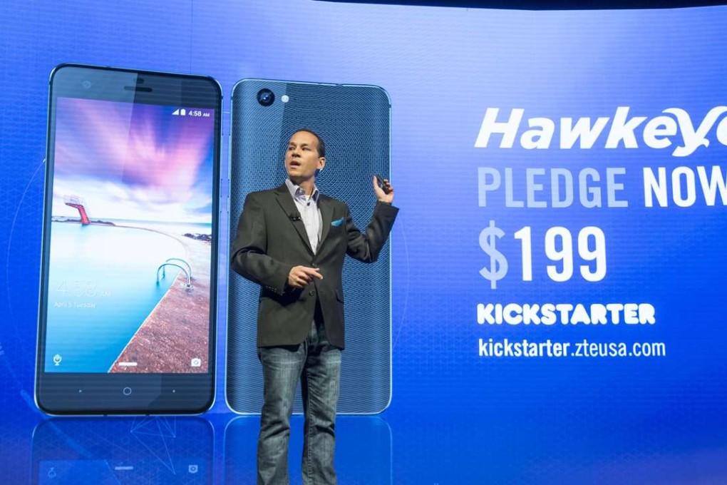 ZTE’s Jeff Yee introduces the phone at the Consumer Electronics Show in Las Vegas. Photo: Bloomberg