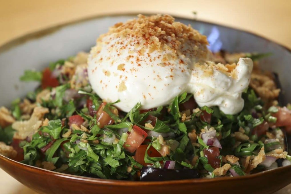 Baked eggplant salad with burrata, tomatoes and crisp Arabic bread at Mama Malouf in Kennedy Town. Photos: Nora Tam