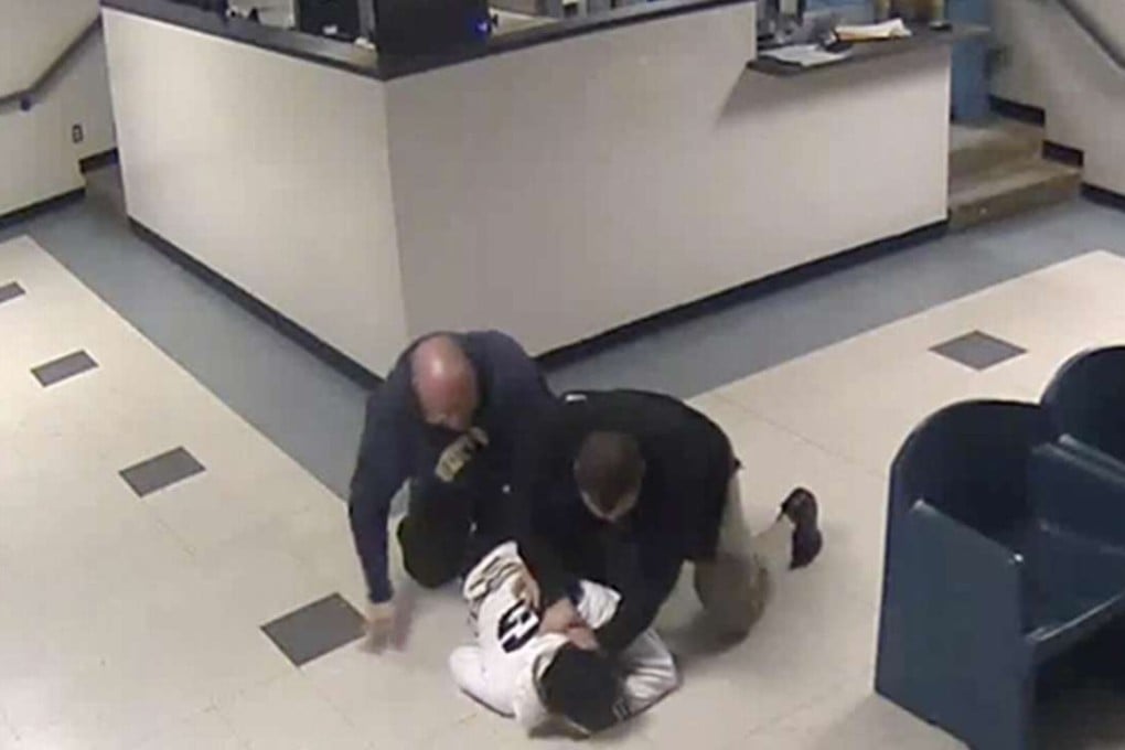 A screengrab from a jail surveillance video, provided by lawyer Matthew Hoppock. Photo: AP