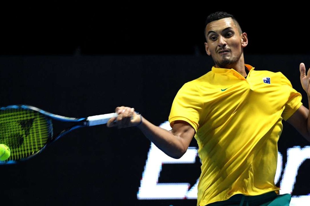 Nick Kyrgios at an exhibition event in Sydney. Photo: EPA