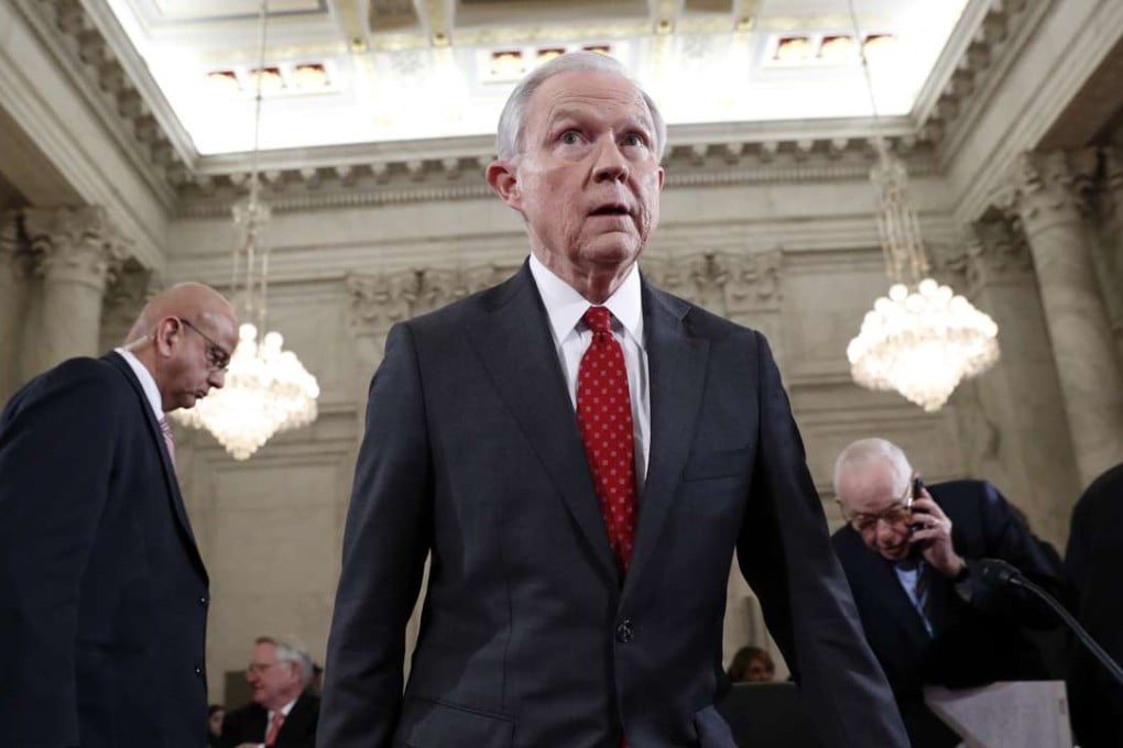 Attorney General-designate, Senator Jeff Sessions takes his seat on Capitol Hill in Washington on Tuesdayat his confirmation hearing before the Senate Judiciary Committee. Photo: AP