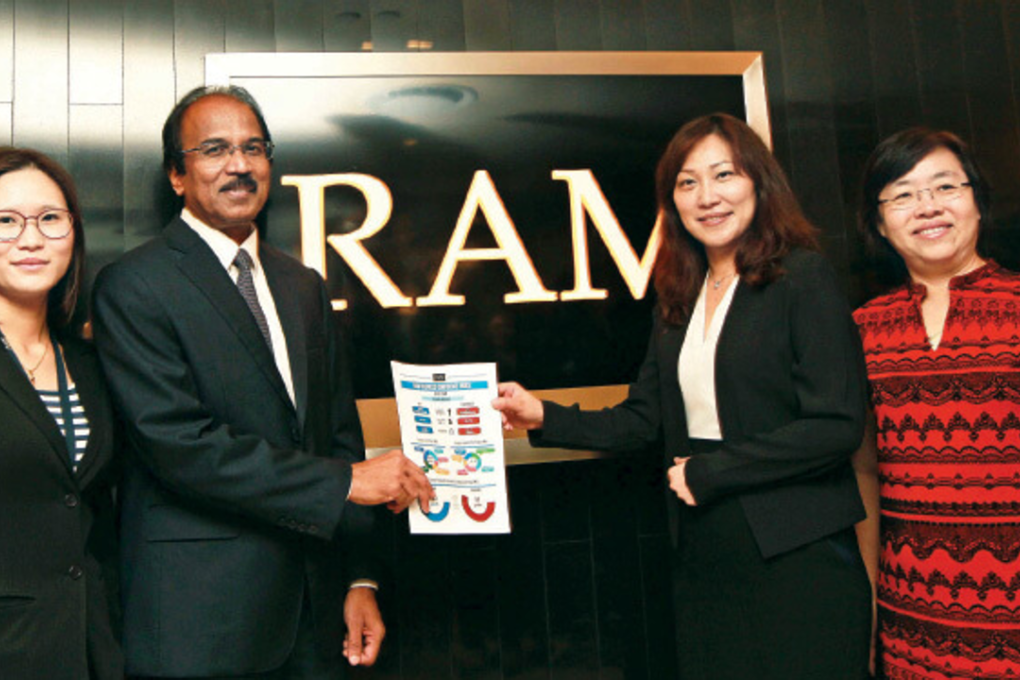 (From left) Fong, Govindan, RAM Credit Information CEO Dawn Lai and RAM Credit Information director Chen Yew Nah at the launch of the RAM Business Confidence Index yesterday. Photo: Haris Hassan/The Edge