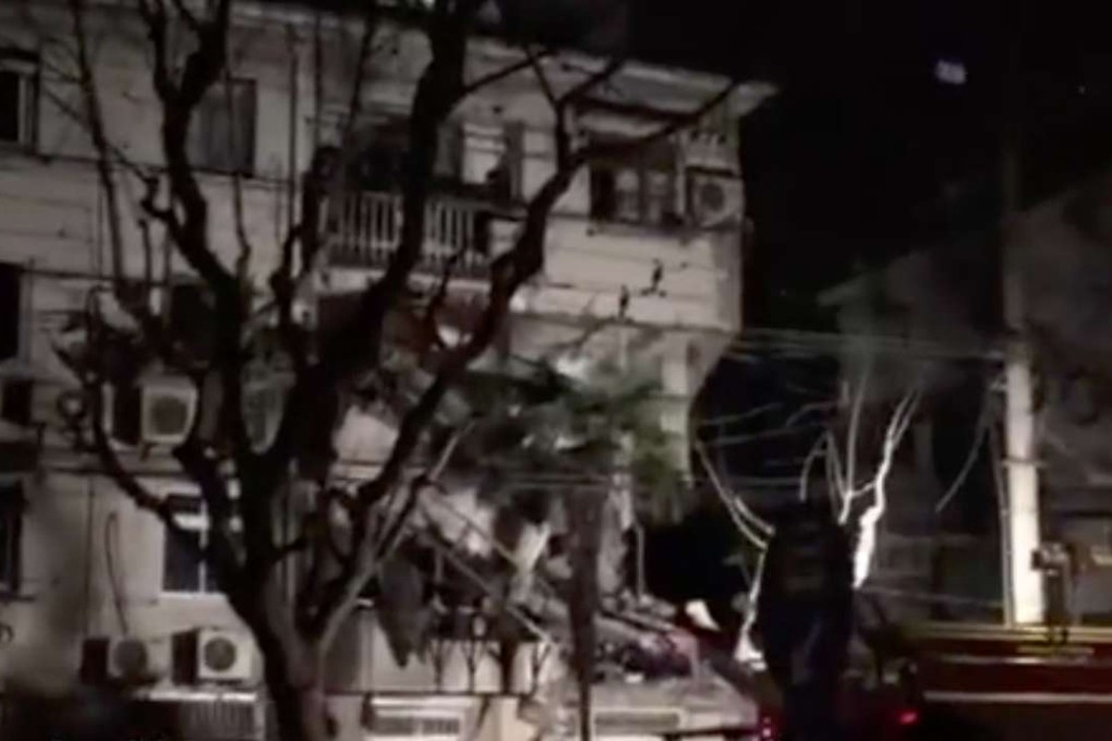 The block of flats in Shanghai, which have been cordoned off following Wednesday night’s blast. Photo: Handout