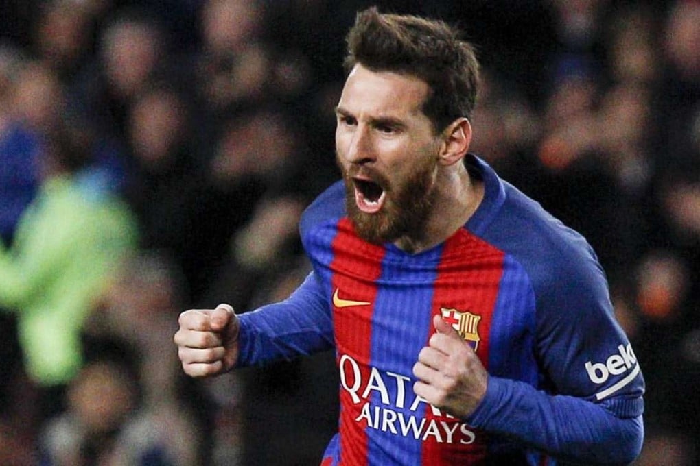 Barcelona striker Lionel Messi celebrates against Athletic Bilbao. Photo: EPA