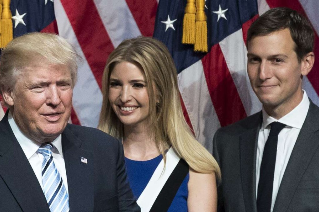 Donald Trump, with daughter Ivanka Trump and her husband Jared Kushner. Photo: AFP