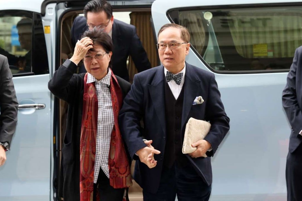 Former chief executive Donald Tsang Yam-kuen, accompanied by his wife Selina Tsang Pou Siu-mei, appears at High Court. Photo: K. Y. Cheng