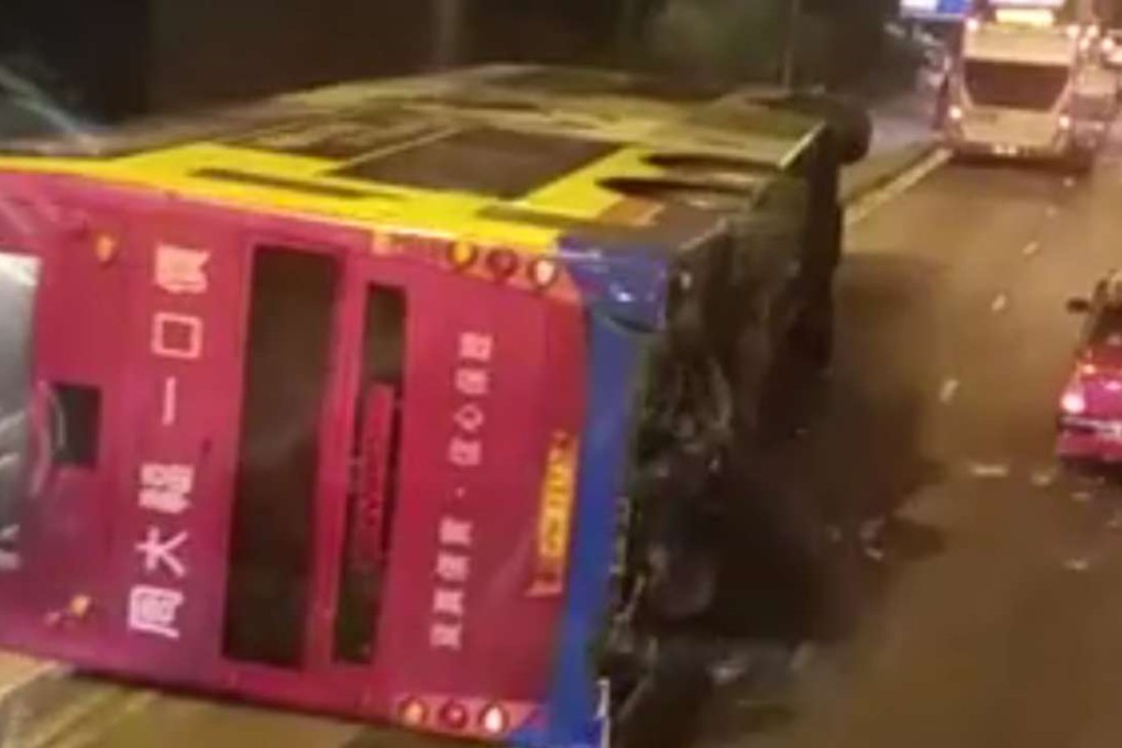 The bus flipped onto its side. Photo: Facebook