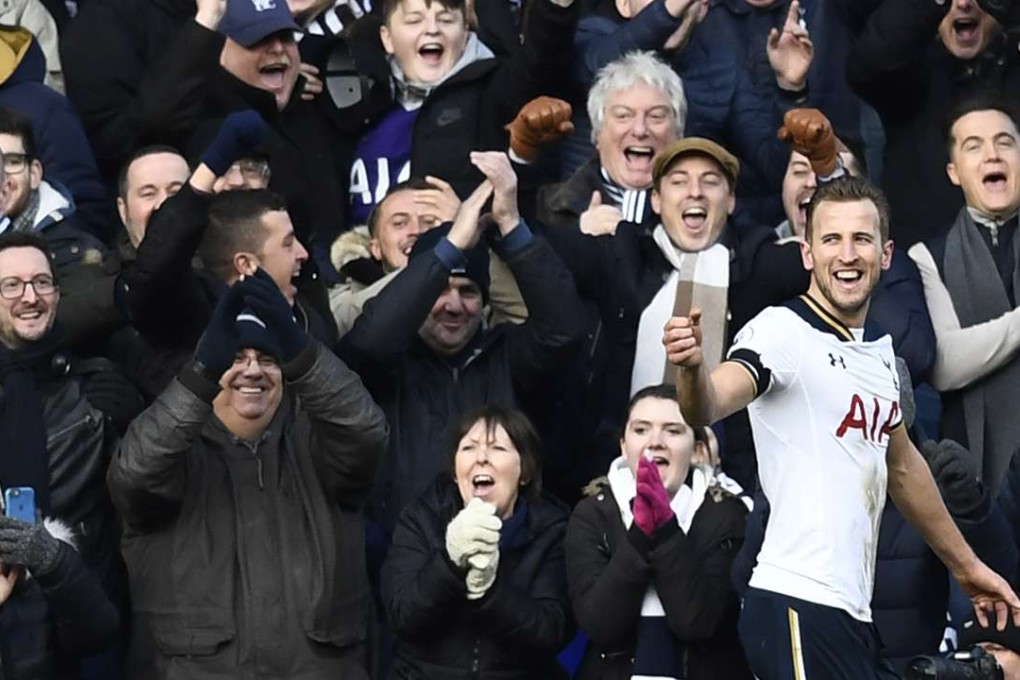Tottenham's Harry Kane celebrates scoring his team’s fourth goal and completing his hat-trick against West Brom. Photo: Reuters