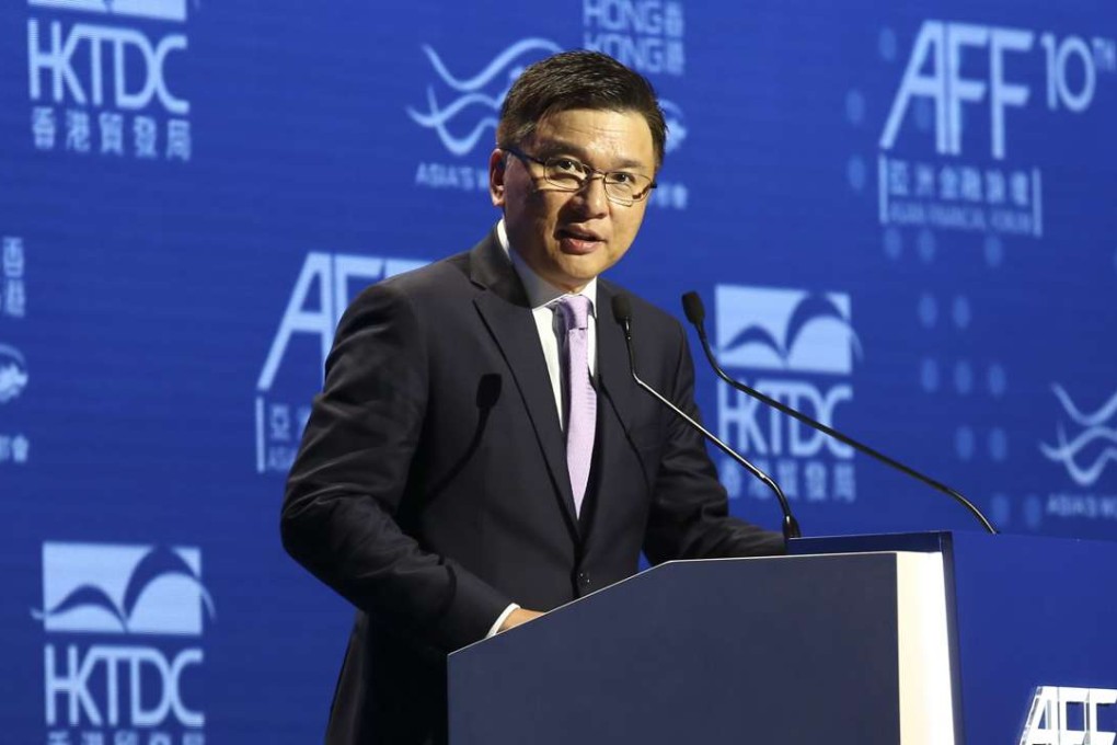 Acting Financial Secretary Chan Ka-keung addresses the Asian Financial Forum 2017 on Monday, being held at the Convention and Exhibition Centre in Wan Chai. Photo: Felix Wong