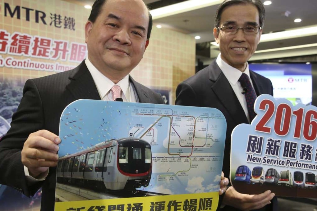 MTR chief of operations Francis Li (left) and operations director Adi Lau announce commuter figures on two new lines. Photo: Sam Tsang