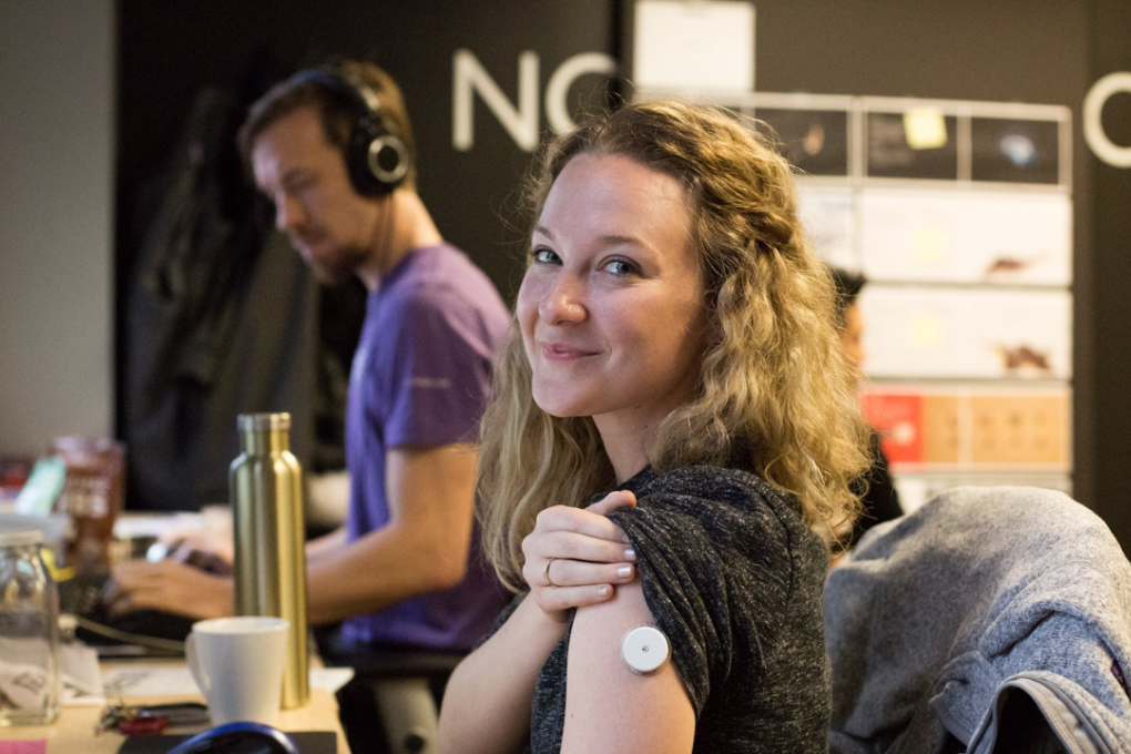 Chrissy Ensley, head of operations and supply chain at Nootrobox, shows off her continuous glucose monitor. Photo: Melia Robinson/Business Insider