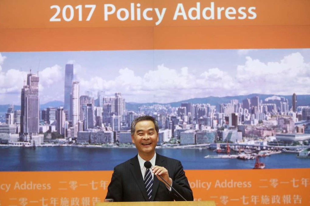 Leung speaking at government headquarters in Tamar after his policy address on Wednesday. Photo: Sam Tsang