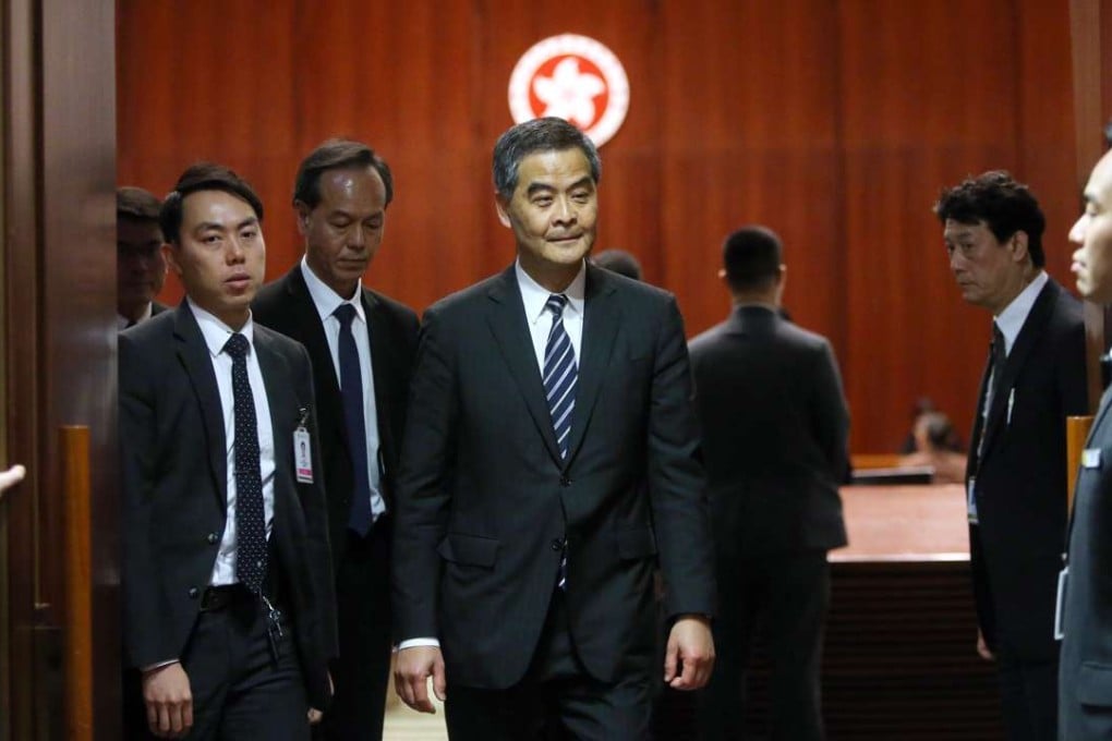Leung leaving Legco on Wednesday. Photo: Sam Tsang