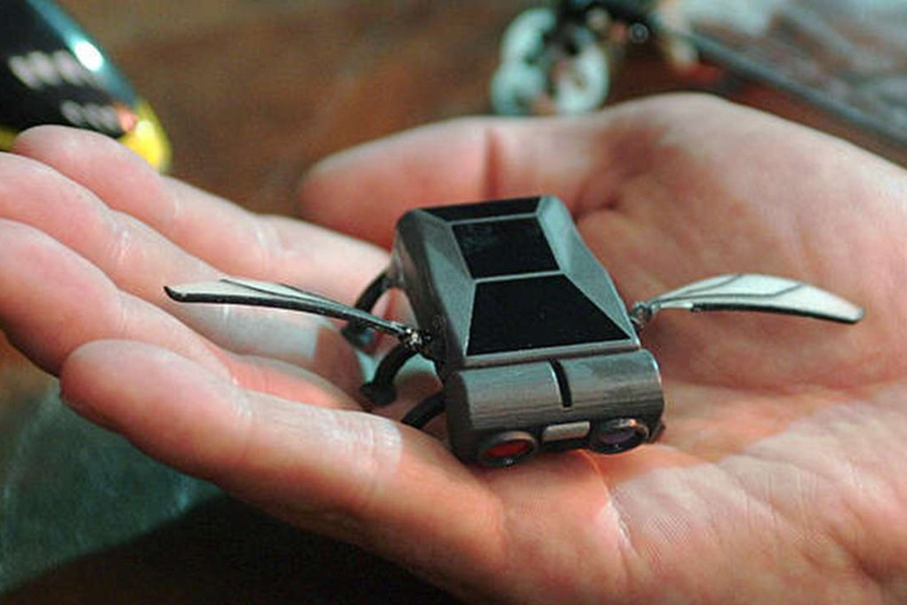 A model of an insect-size US Air Force drone. The goal is to make drones so small that they resemble small birds and insects – some will have wings that flap. Photo: Reuters