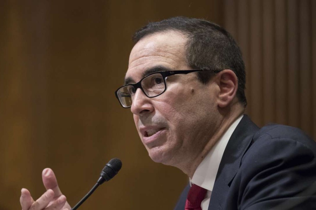 Treasury secretary-designate Steven Mnuchin testifies on Capitol Hill in Washington on Thursday at his confirmation hearing before the Senate Finance Committee. Photo: AP