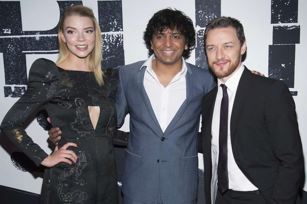 Anya Taylor-Joy, M. Night Shyamalan (centre) and James McAvoy at a New York screening of Split. Photo: Charles Sykes/Invision/AP