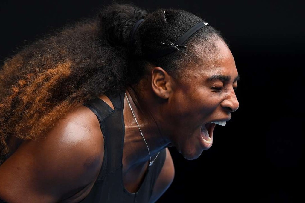 Serena Williams of the USA reacts as she plays against Barbora Strycova of the Czech Republic during round four of the Women's Singles at the Australian Open Grand Slam tennis tournament in Melbourne, Victoria, Australia, 23 January 2017. EPA/LUKAS COCH AUSTRALIA AND NEW ZEALAND OUT