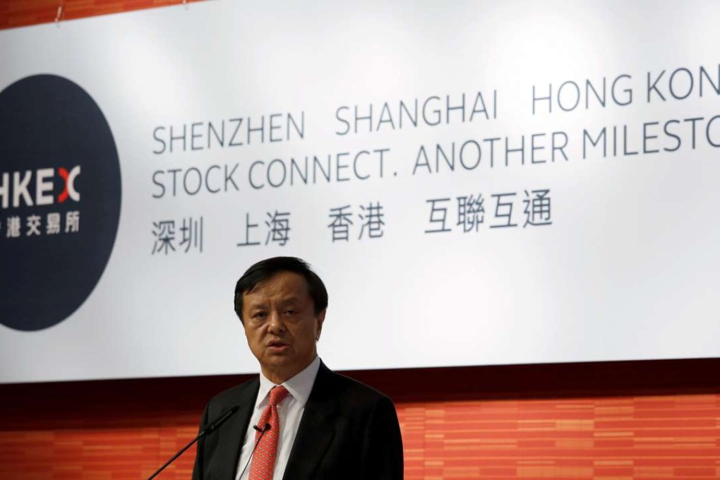 Hong Kong Exchanges and Clearing chief executive Charles Li Xiaojia speaks during a news conference announcing Shenzhen-Hong Kong Stock Connect. Photo: Reuters