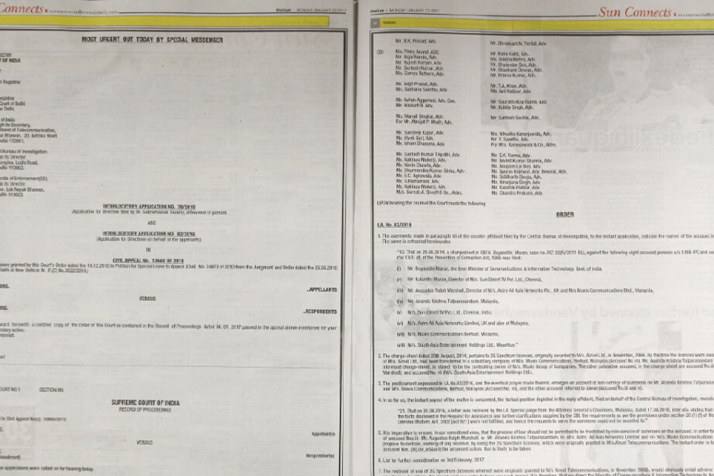 A copy of the Jan 6 Indian court order, carried over two pages in The Sun newspaper. Photo by Sam Fong/The Edge