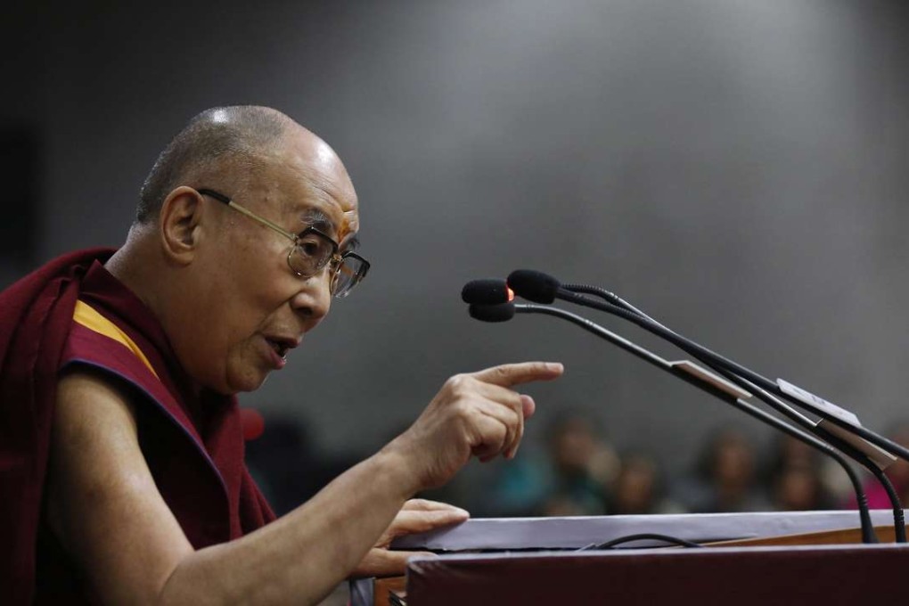 The Dalai Lama attends an event in New Delhi on Saturday. Photo: EPA
