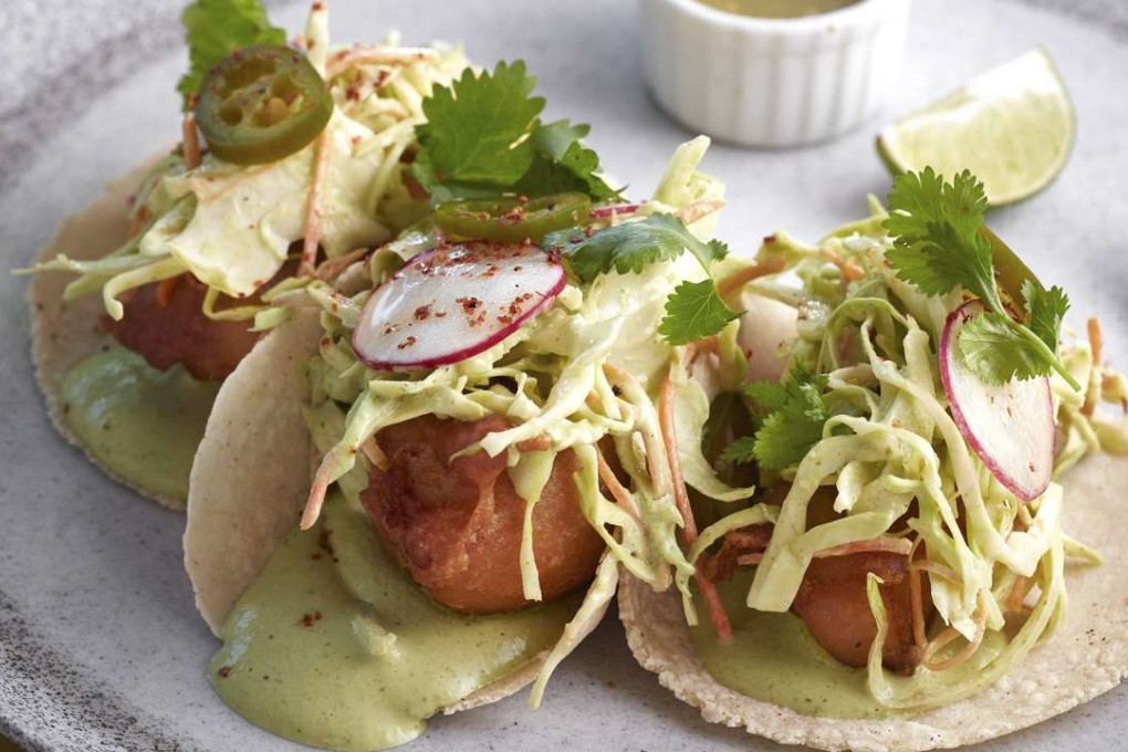 Fish tacos with green goddess and cabbage slaw at Commissary.