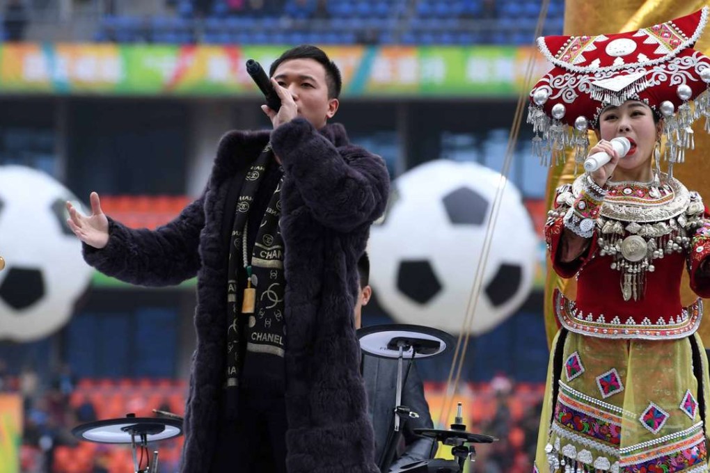 Singers perform during the closing ceremony at the 2017 China Cup International Football Championship in Nanning, capital of south China's Guangxi Zhuang Autonomous Region. Photo: Xinhua
