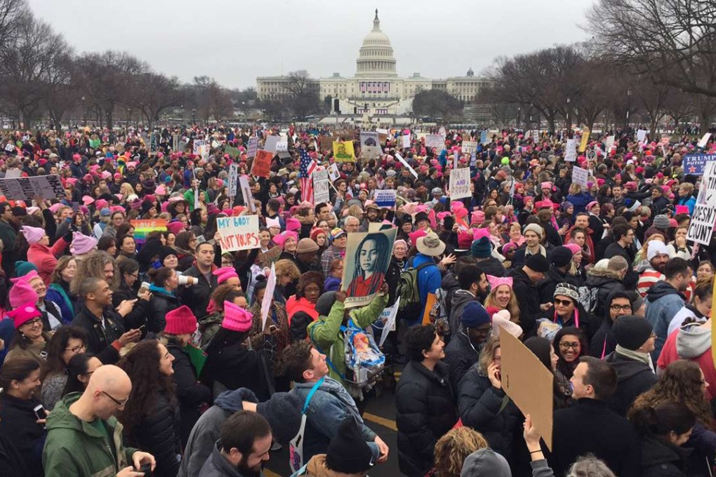 Demonstrators take part in the Women’s March on the National Mall in Washington, DC, on January 21. Picture: AFP