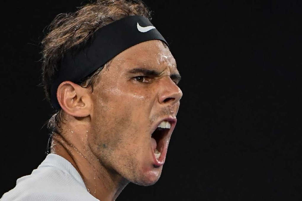 Spain's Rafael Nadal reacts after a point against Bulgaria's Grigor Dimitrov. Photo: AFP