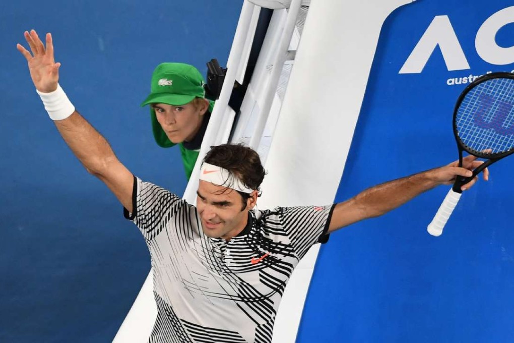 Roger Federer of Switzerland celebrates his victory over Rafael Nadal of Spain at the Australian Open. Photo: AFP