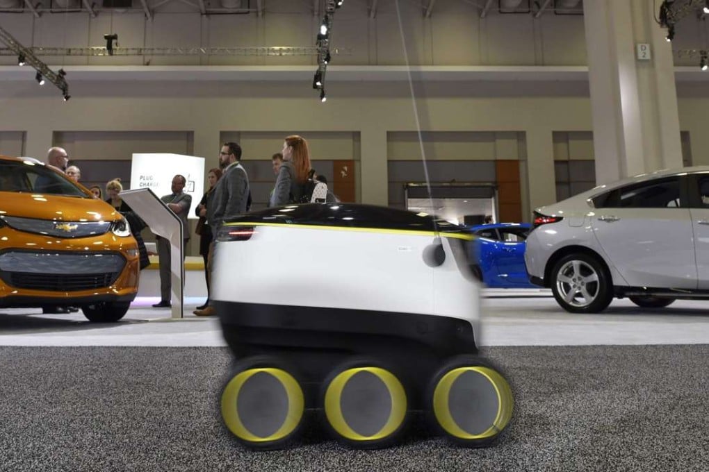 A Starship Technologies delivery robot at the Washington Auto Show. Photo: AFP