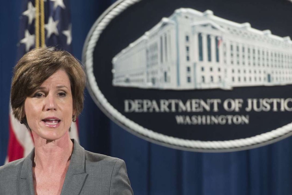 Then deputy US attorney general Sally Yates speaks during a press conference at the Department of Justice in Washington last year. Photo: AFP