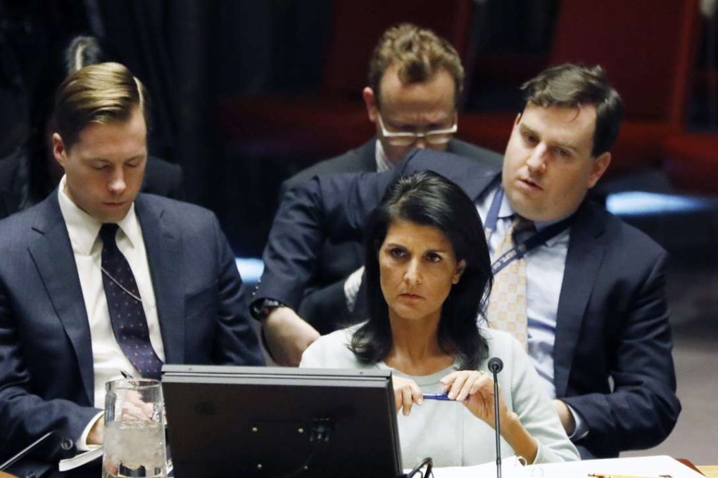 The new US Ambassador to the United Nations Nikki Haley, waits to address a Security Council on the situation in Ukraine at United Nations headquarters in New York on Thursday. Photo: EPA