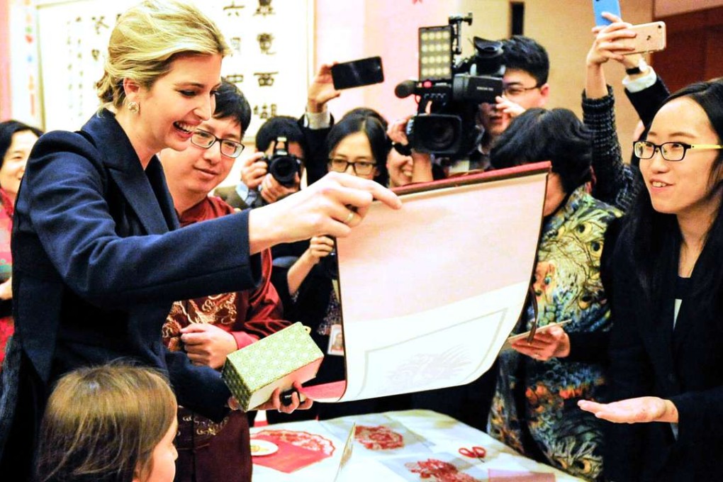 Ivanka Trump (left), daughter of US President Donald Trump, attends the Chinese embassy’s new year reception with her daughter, Arabella (front left), in Washington on Wednesday evening. Photo: Xinhua