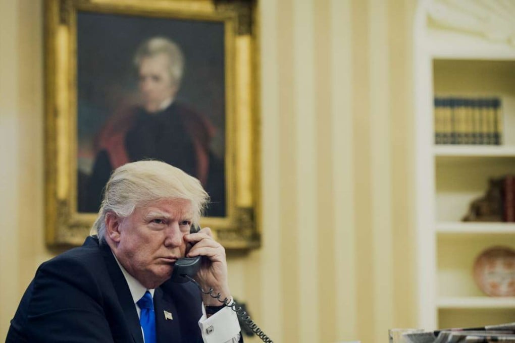 US President Donald Trump speaks on the phone with Malcolm Turnbull, Australia's prime minister. Photo: Bloomberg