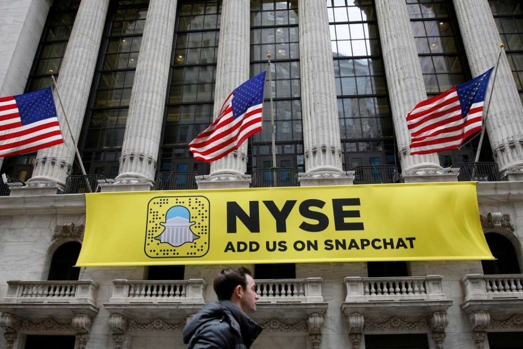 A Snapchat banner hangs on the facade of the New York Stock Exchange on January 23. Photo: Reuters