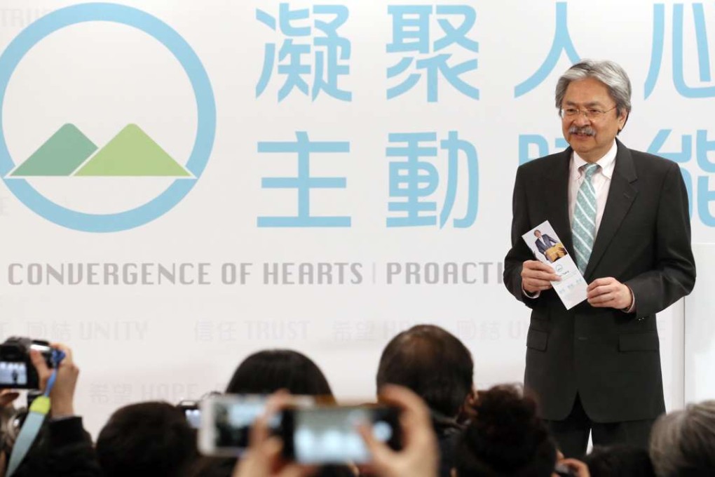 Chief executive hopeful John Tsang Chun-wah pledged to improve the government’s accountability and placed specific emphasis on youth development and education. Photo: Felix Wong