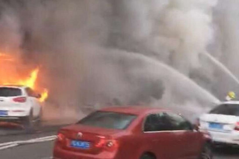 Firefighters battle the blaze in Tiantai county in Zhejiang province. Photo: Handout