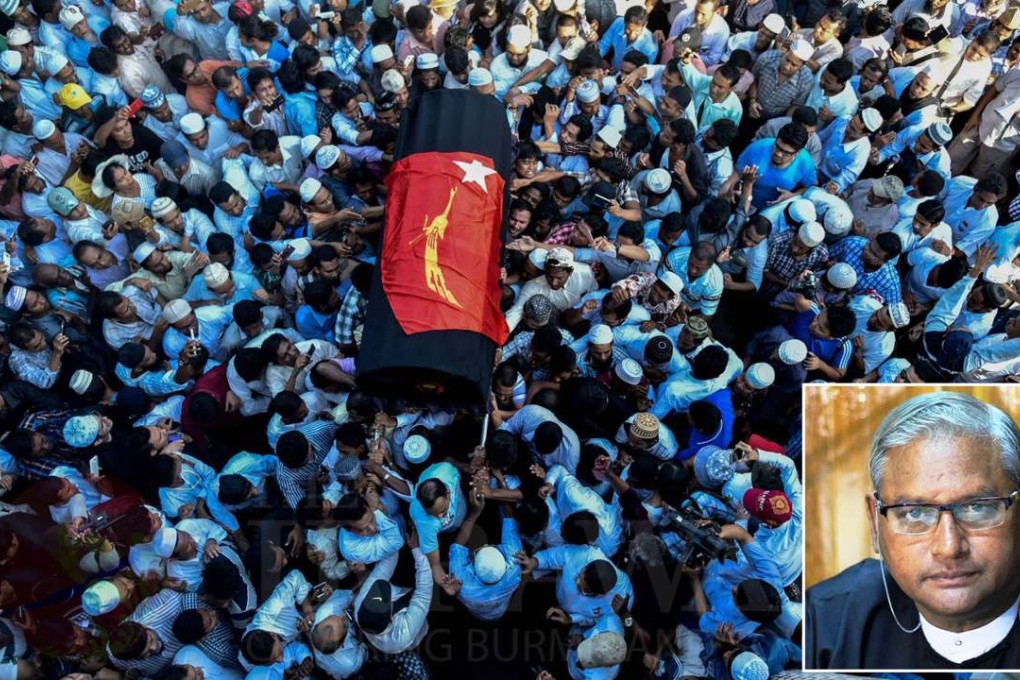 Mourners hold the casket of U Ko Ni during his funeral in Myanmar. Photo: The Irrawaddy