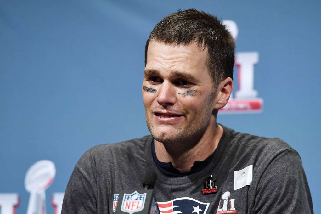 Tom Brady speaks to the media after the Patriots’ Super Bowl victory. Photo: AFP