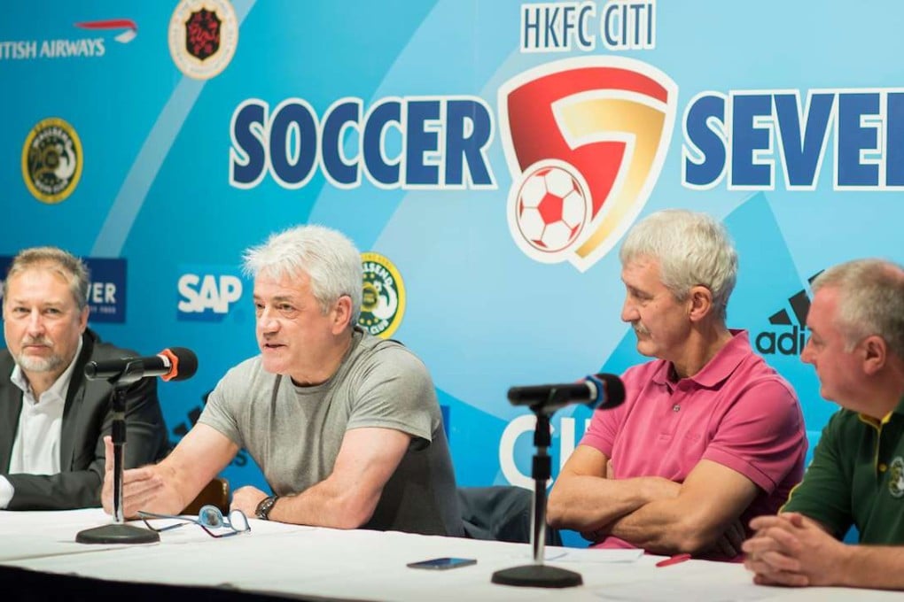 Tournament director Chris Plowman (left) Kevin Keegan, Terry McDermott and Wallsend Boys Club chairman Steve Dale launch the 2017 Soccer Sevens. Photo: HKFC Citi Soccer Sevens
