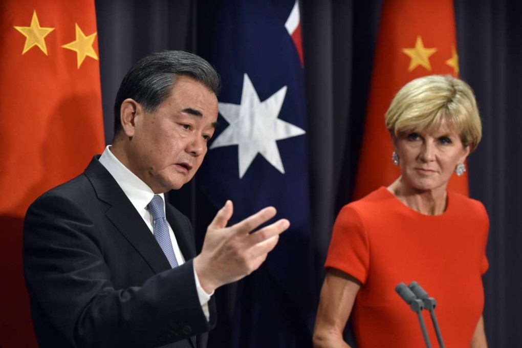 Chinese Foreign Minister Wang Yi speaks during a press conference with Australian Foreign Minister Julie Bishop. Photo: AFP