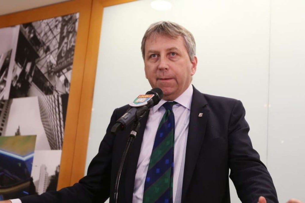 Mathieson speaking at HKU last Friday, a day after he announced his resignation. Photo: Xiaomei Chen