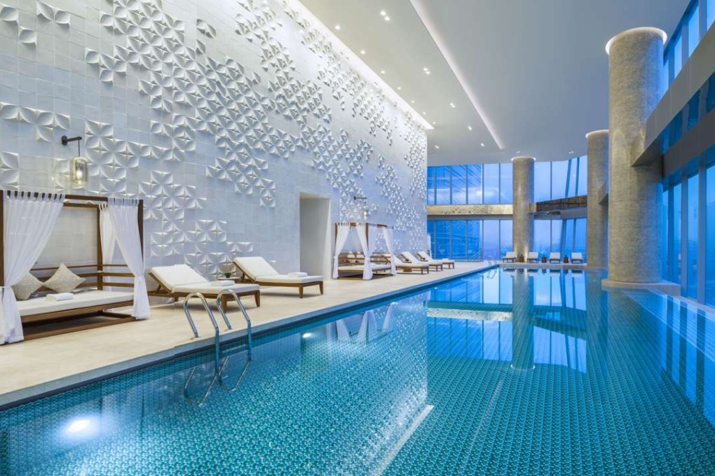 The heated indoor pool of the Meixi Lake Hotel in Changsha.