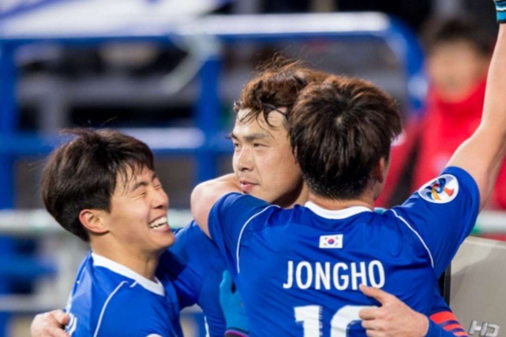 Ulsan Hyundai players celebrate against Hong Kong’s Kitchee. Photo: Lagardère Sports