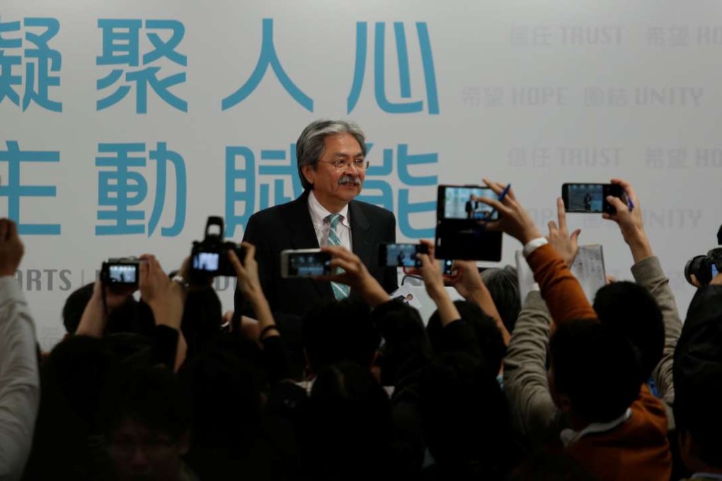 Former financial secretary John Tsang holds an event this week to unveil his election platform for the chief executive election in March. Photo: Reuters