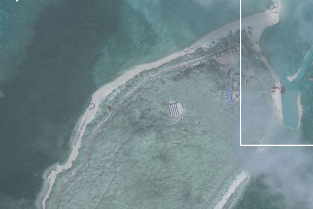 A satellite image taken last month of Chinese building work on Drummond Island in the Paracels. Photo: Centre for Strategic and International Studies