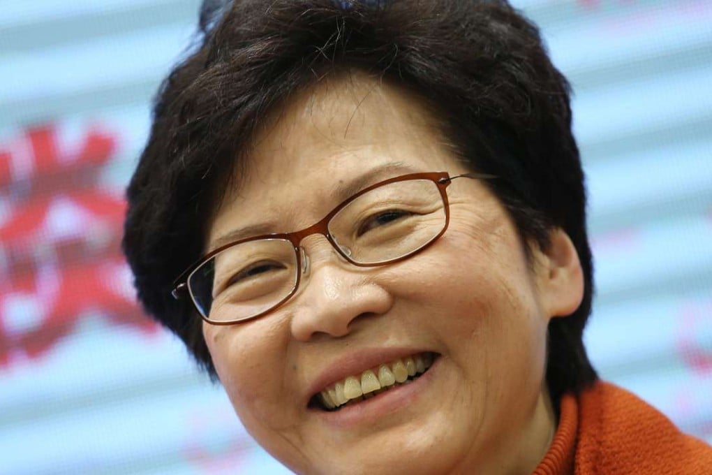 Chief Executive hopeful Carrie Lam Cheng Yuet-ngor enjoys a wide base of support among those who consider themselves ‘pro-establishment’. Photo: K. Y. Cheng